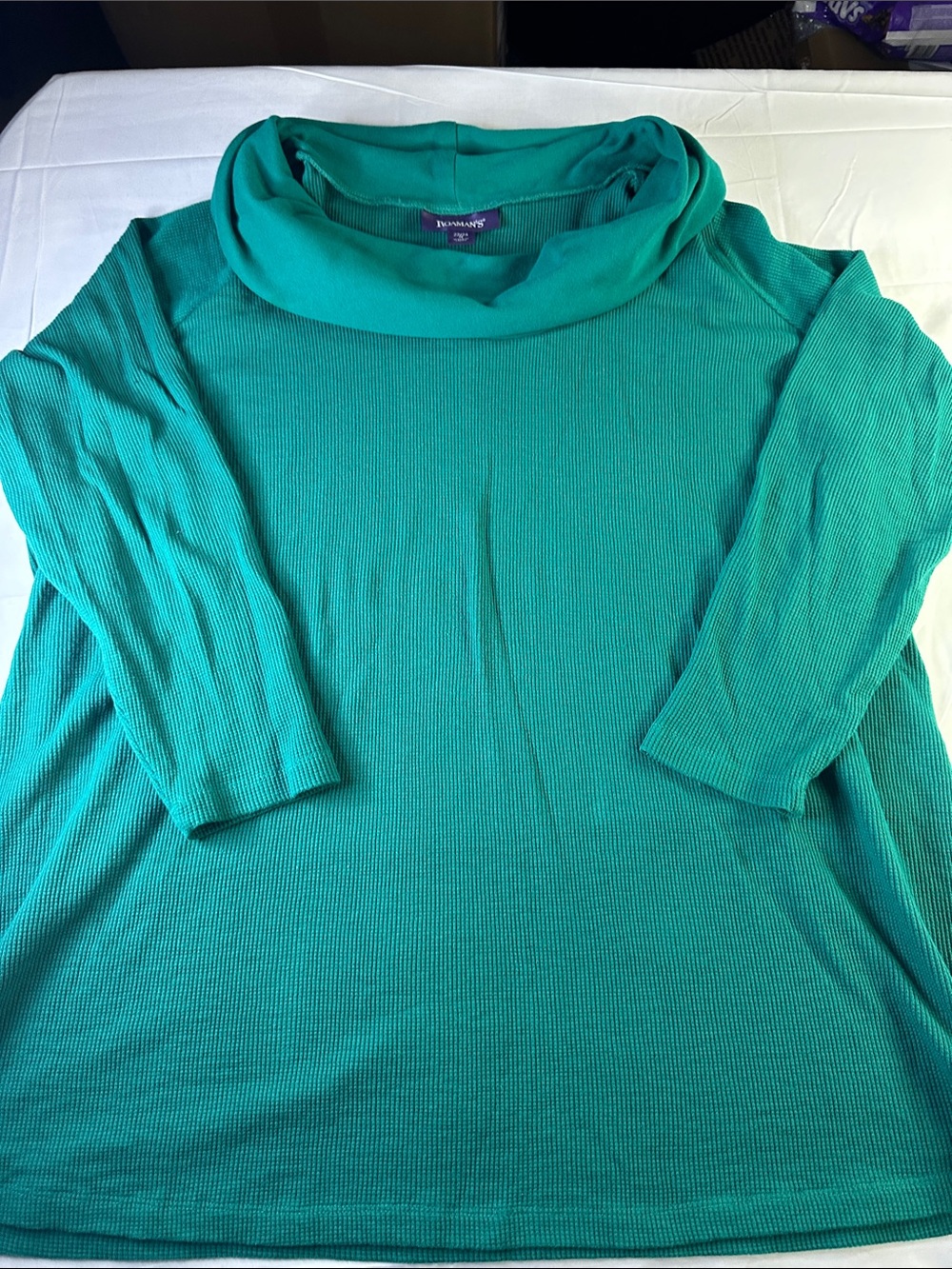Roaman's Teal Green Ribbed Cowl Neck Long Sleeve Top